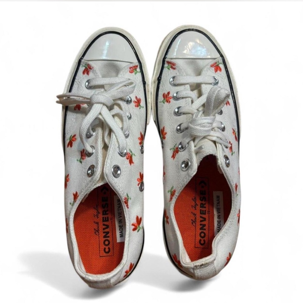 Converse White and Red Floral Sneakers